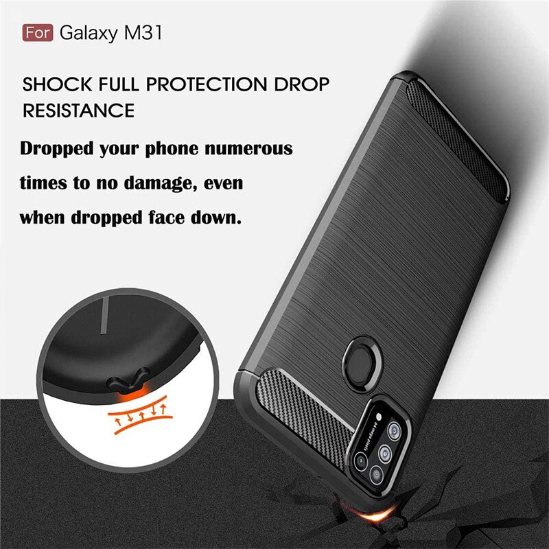 Ốp điện thoại silicone dẻo sợi cacbon bảo vệ toàn diện cho Samsung Galaxy M21