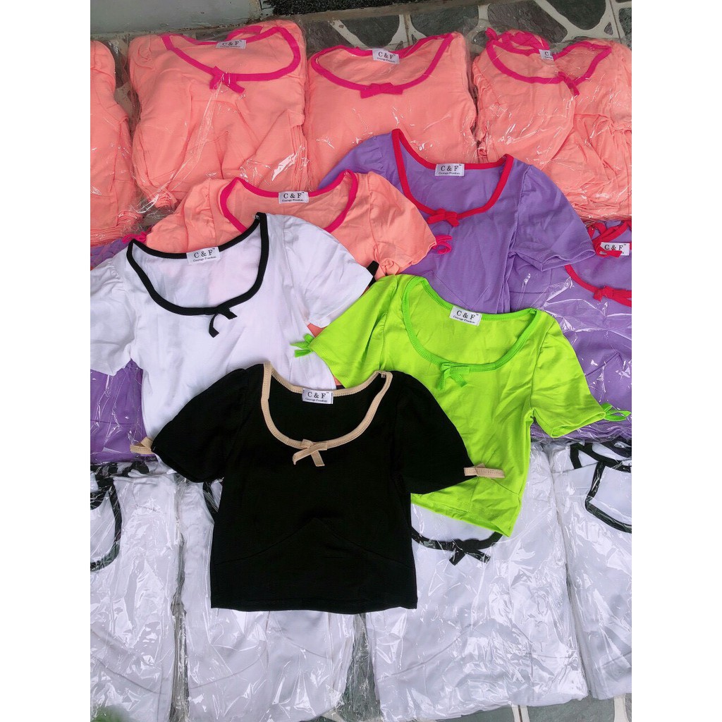 Áo croptop phối đính nơ nhỏ xinh xinh, áo kiểu nữ, áo croptop siêu hot