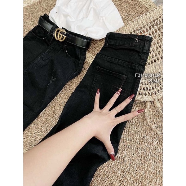 Quần đen jeans ôm rách