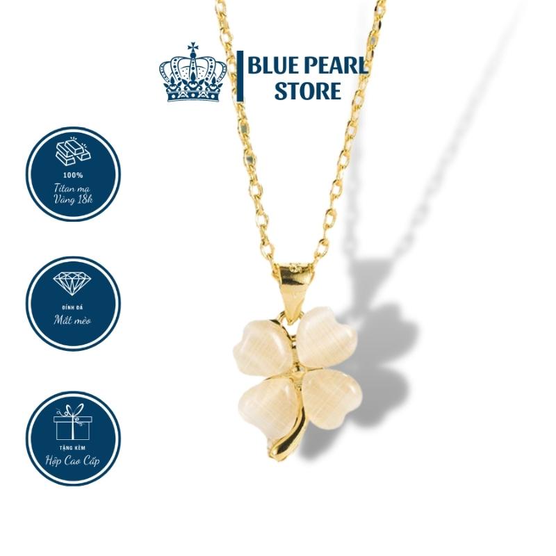 Dây chuyền nữ BLUE PEARL DC0014 titan cao cấp mạ vàng 18k, bạc Italy 925 không gỉ cỏ bốn lá may mắn