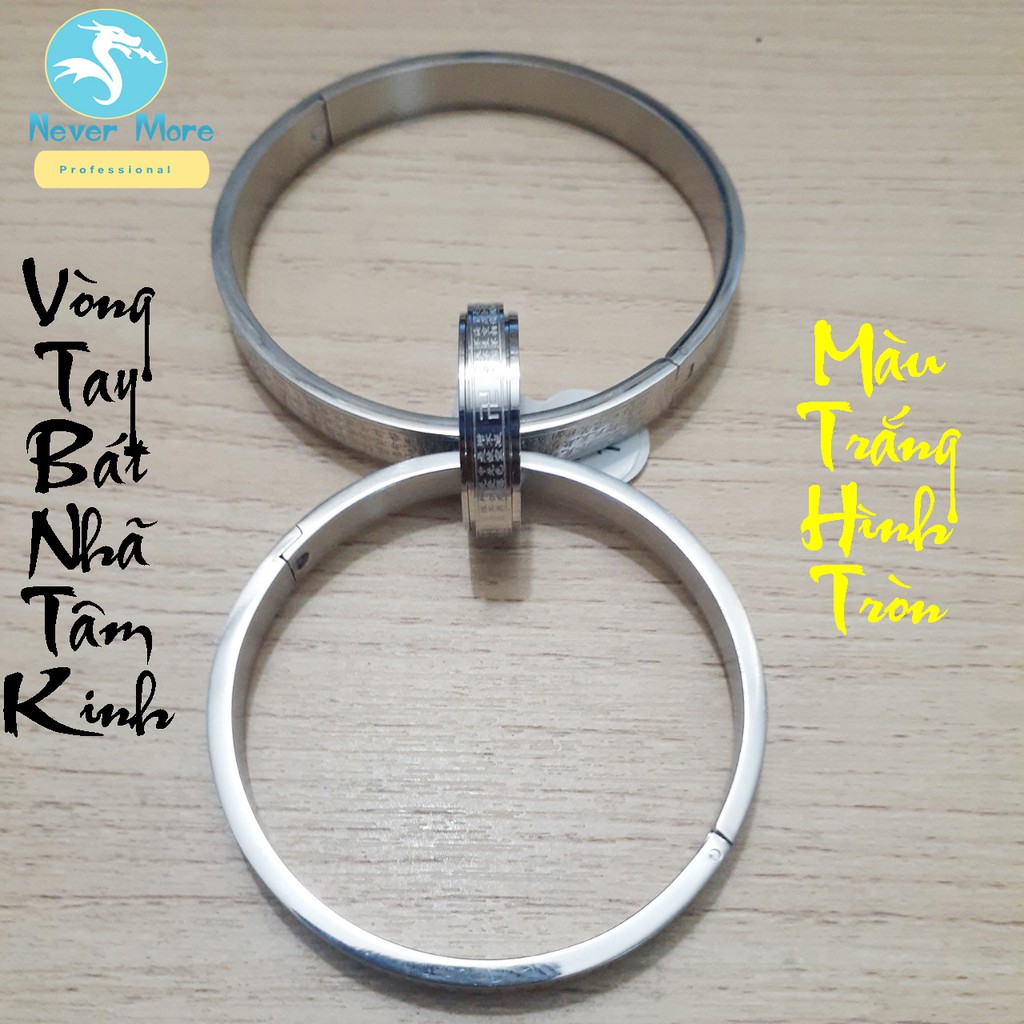 Vòng tay titan cao cấp Bát Nhã Tâm Kinh bản to 8mm hình tròn màu trắng không đen ...