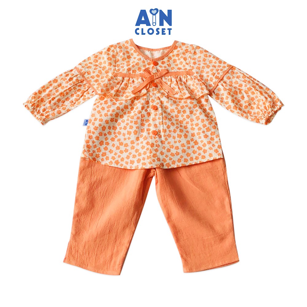 Bộ quần áo dài bé gái họa tiết Hoa nhí cam bèo cara - AICDBGPRZGKI - AIN Closet