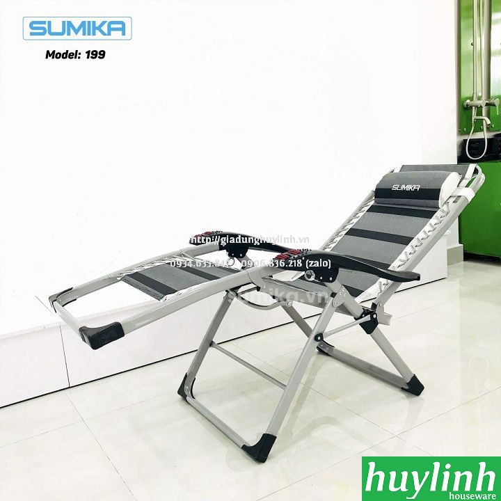 Ghế xếp gấp thư giãn Sumika 199 - Có con lăn tay massage - Tặng khay để ly - Khoá Kim Loại, tải trọng 200kg