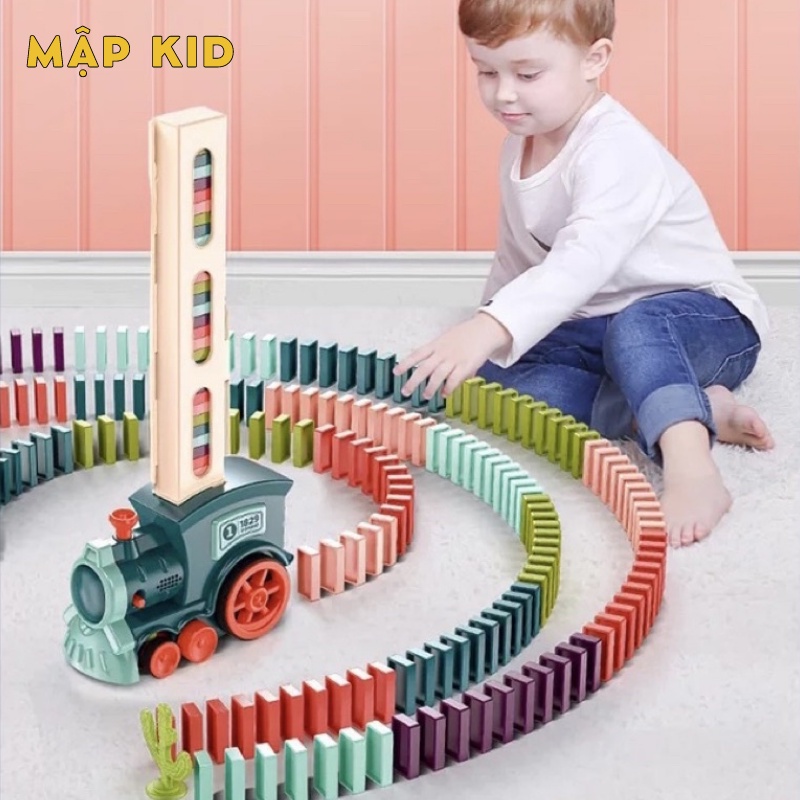 Đồ chơi tàu hỏa - Xe lửa xếp DOMINO tự động, phát nhạc thông minh cho bé yêu
