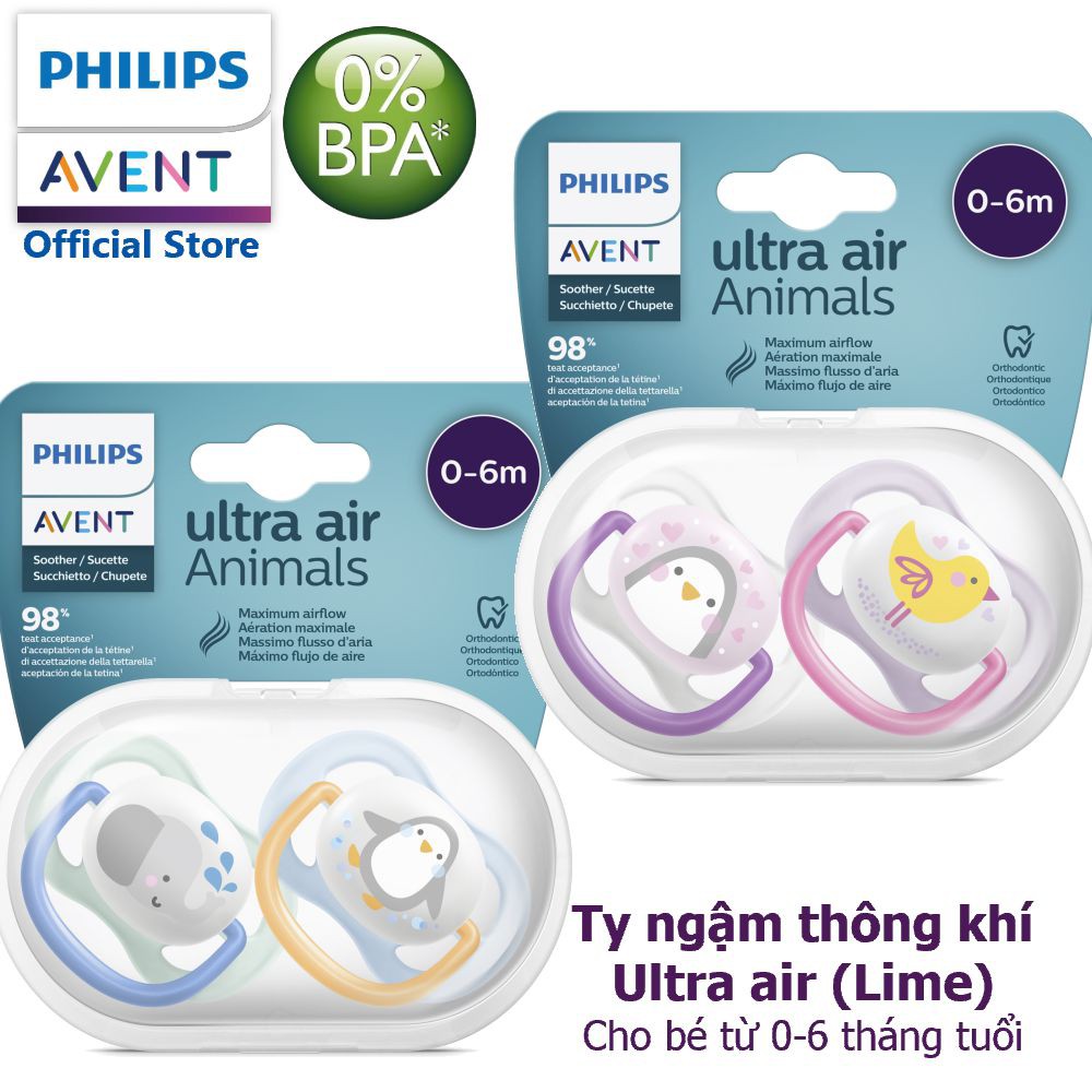 [Nowship 2h Tại HCM] Ty ngậm thông khí Ultra air thương hiệu Philips Avent (dòng Lime) cho trẻ từ 0-6 tháng tuổi