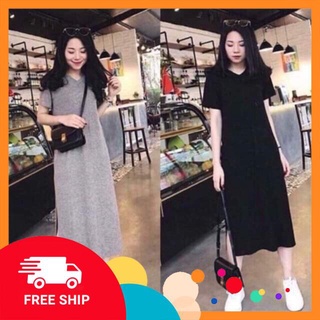 Váy xuông BASIC cổ tim dáng dài xẻ gấu