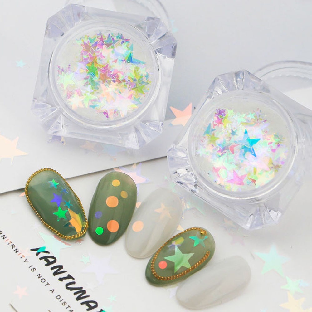 [Hàng mới về] Hộp phụ kiện sequin trang trí móng nghệ thuật hình tròn/ trái tim/ ngôi sao lấp lánh siêu mỏng DIY