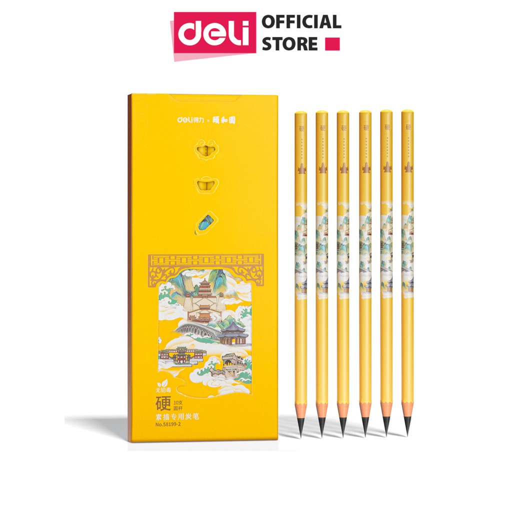 Bút chì phác họa Deli - chuyên dùng cho mỹ thuật - nhiều độ cứng khác nhau - hộp 10 chiếc - 58199 / 58199A