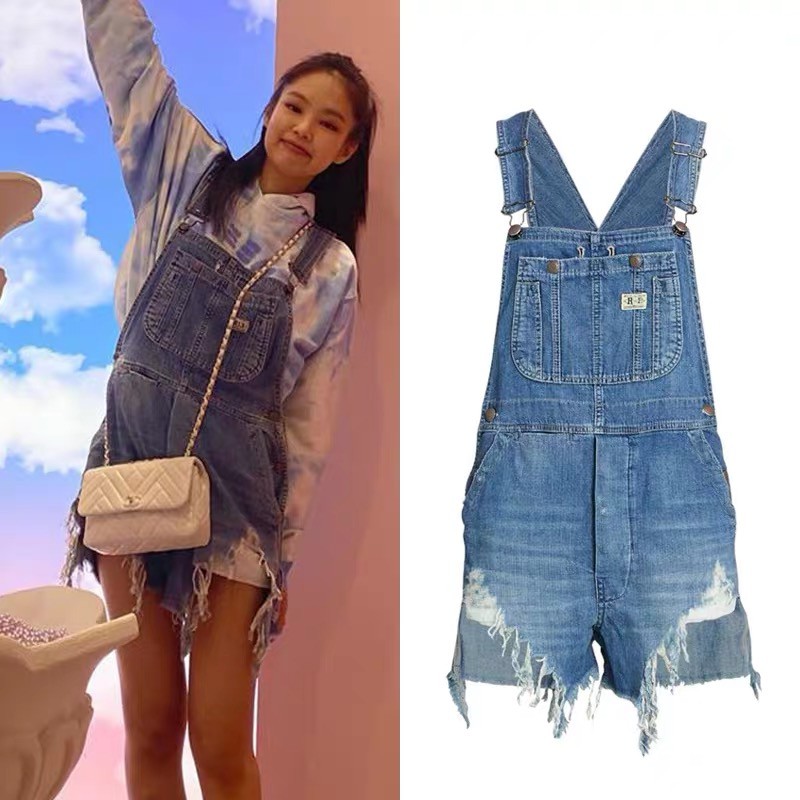 jennie Blackpink Quần Yếm Jeans Thời Trang Hàn Quốc Cá Tính Cho Nữ