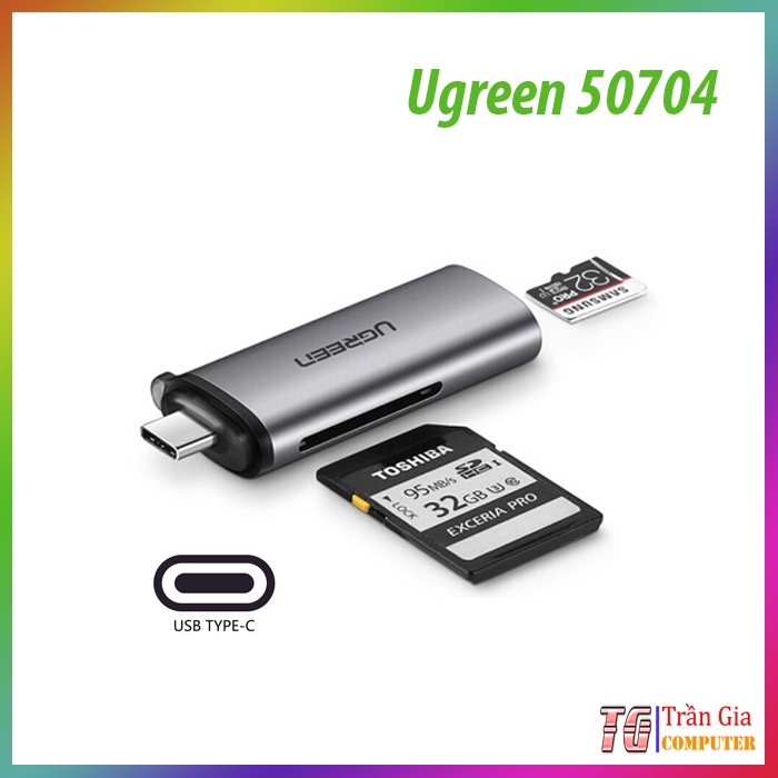 Đầu đọc thẻ nhớ SD/TF chuẩn USB Type C Ugreen 50704