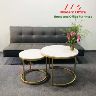 Bàn Trà - Sofa Tròn Đôi mặt đá trắng