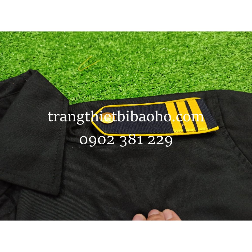 Áo bảo vệ, áo vệ sĩ màu đen kèm cầu vai xanh đen, viền vàng, nút vàng - (có bigsize)