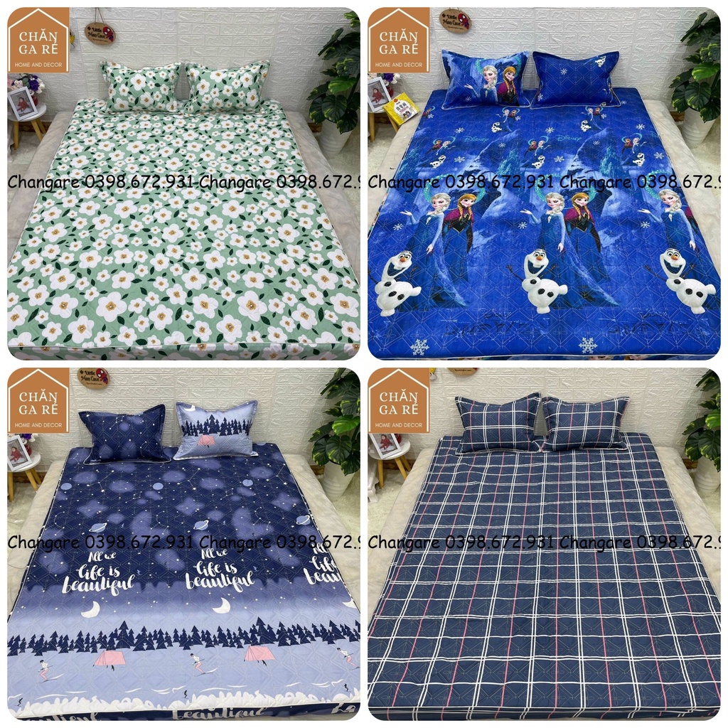 Bộ ga gối chun trần bông và 2 vỏ gối đầu mẫu cầu vồng mây ga trải giường bo chun cotton poly đủ size m6 m8 2m2