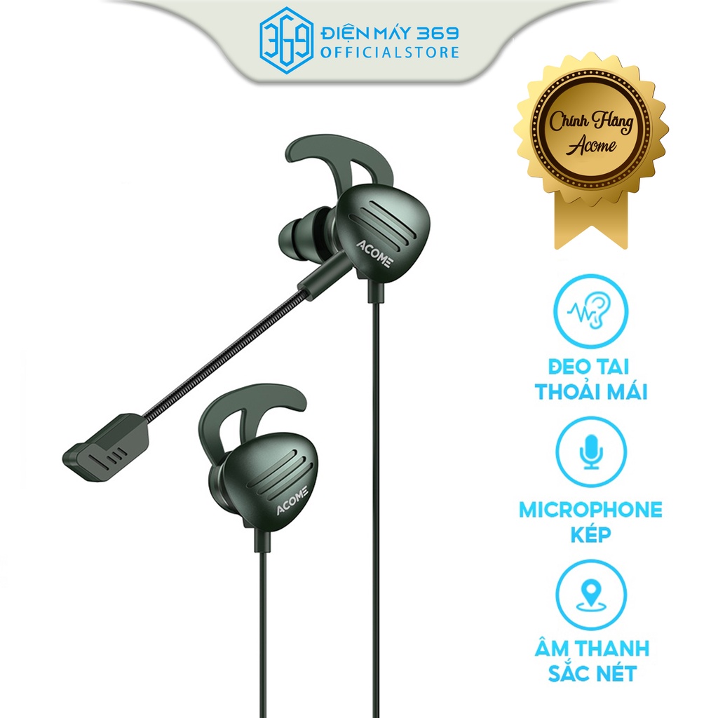 Tai nghe Nhét Tai ACOME AE100, Thiết kế Gaming, Microphone Kép, Tiếng động Sắc Nét, Màu sắc thời thư