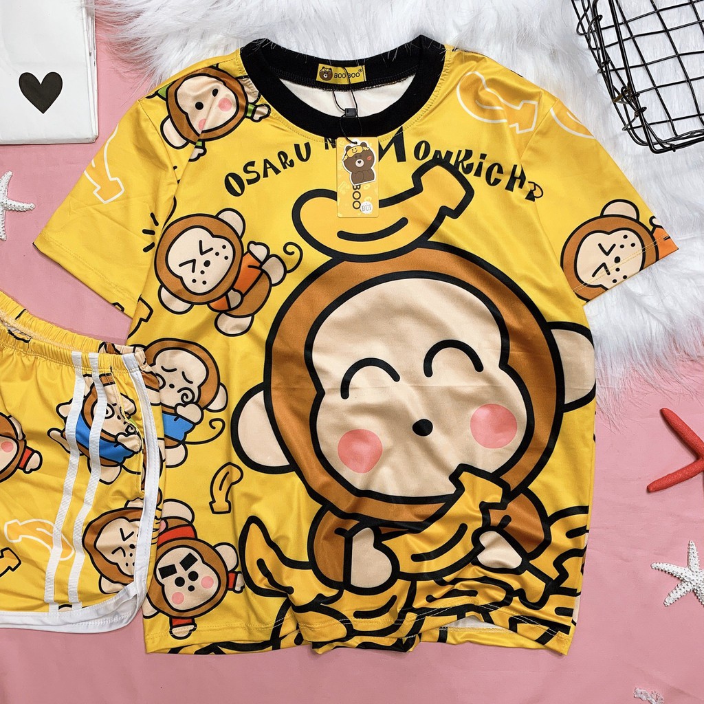 Đồ Bộ Pijama Thun Lạnh 3D Cao Cấp Tay Ngắn Quần Đùi Họa Tiết Hoạt Hình Dễ Thương P4