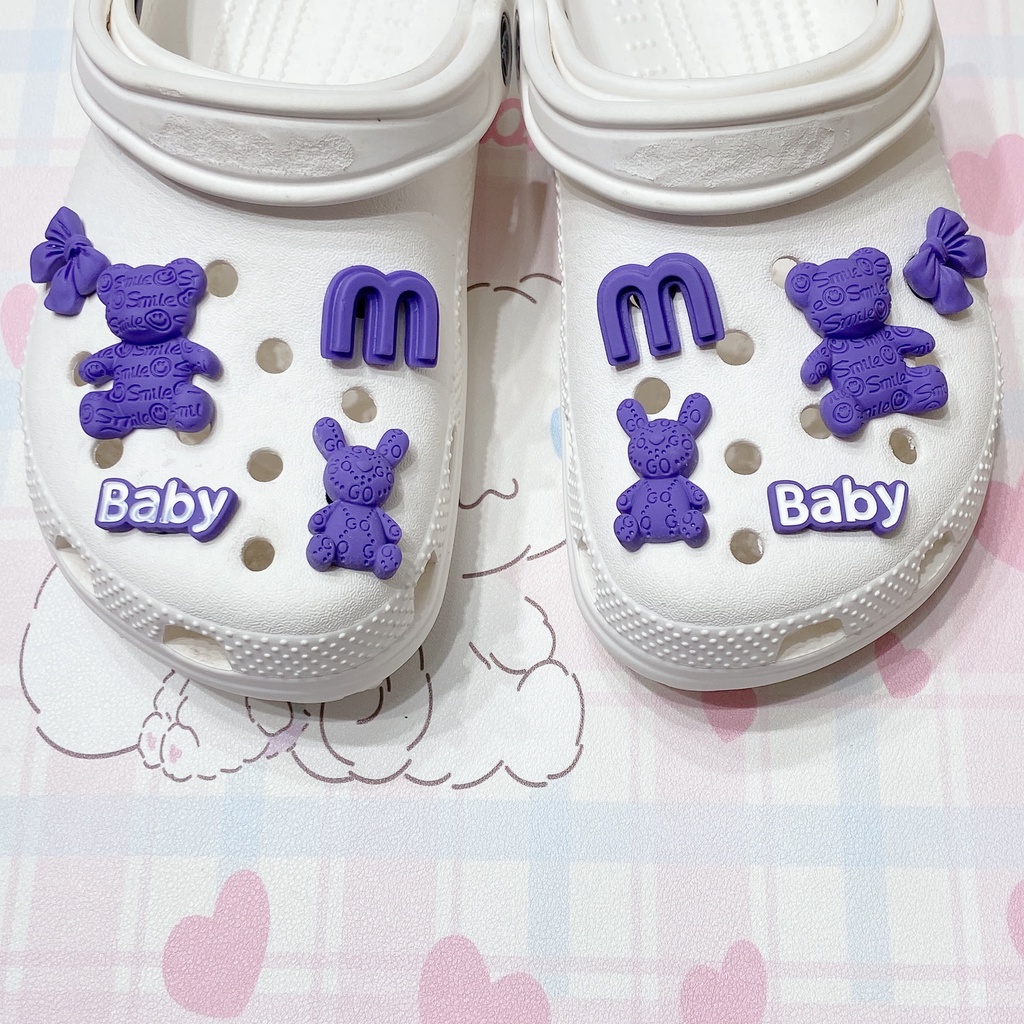 Set 10 Phụ Kiện Khóa Giày Màu Tím Hình Gấu Dễ Thương DIY