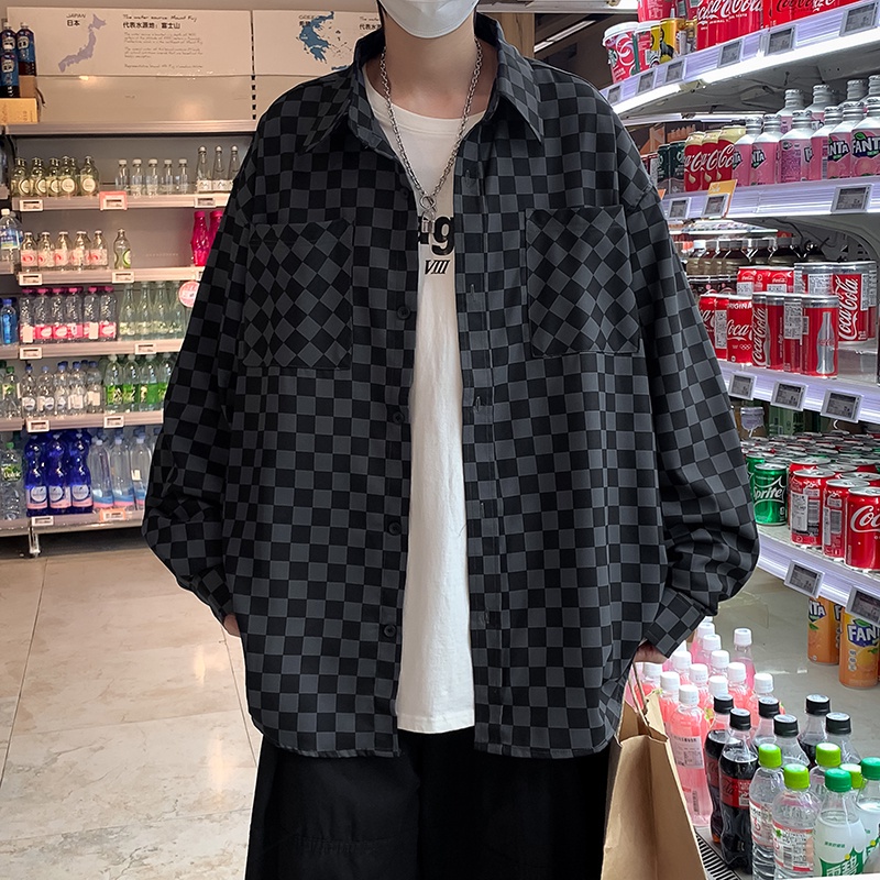 Áo sơ mi tay dài thời họa tiết sọc caro phong cách Hàn Quốc thời trang sành điệu cho nam và nữ