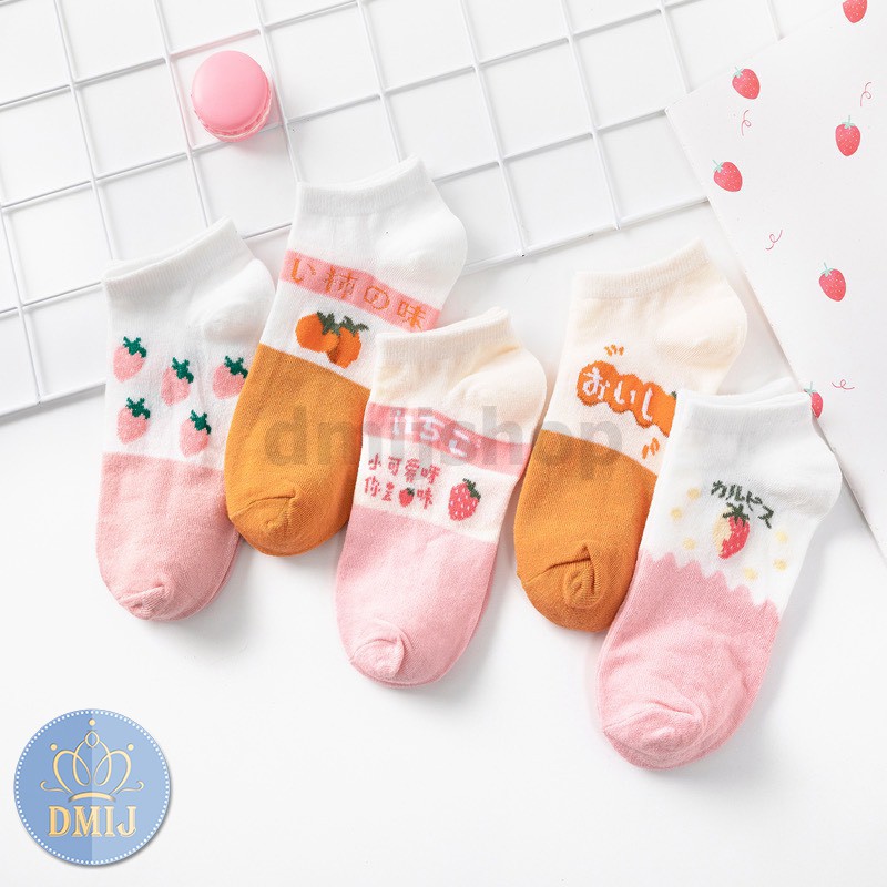 [Mã FAMARAL2 giảm 10K đơn 50K]Set 5 đôi tất nữ cổ thấp nhiều màu vớ nữ cổ thấp họa tiết hồng cam T82