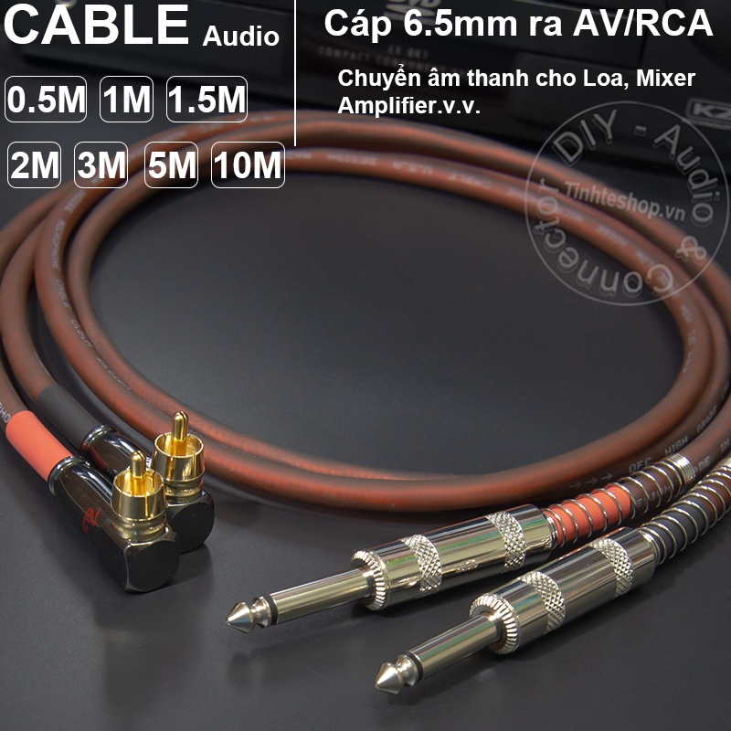 Cáp 6.5mm ra AV vuông góc 1 cặp DIY 0.5M đến 5M - Dây 6.3mm to RCA