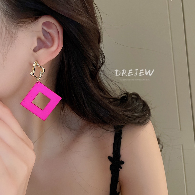 DREJEW Khuyên tai hình học màu bạc / hồng / đỏ phong cách thời trang cá tính