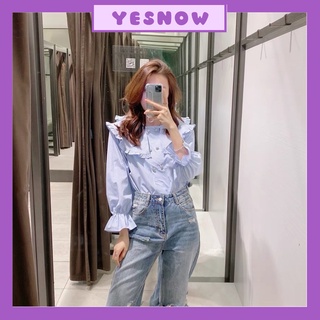 Áo sơ mi xốp cổ bèo cúc ngọc- tay bo chun