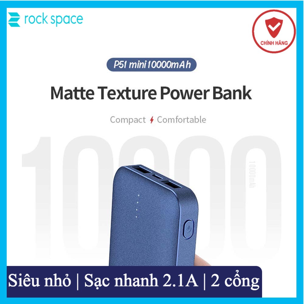 PIN SẠC DỰ PHÒNG ROCK P51 MINI 10.000MAH CHÍNH HÃNG HÀNG CHUẨN