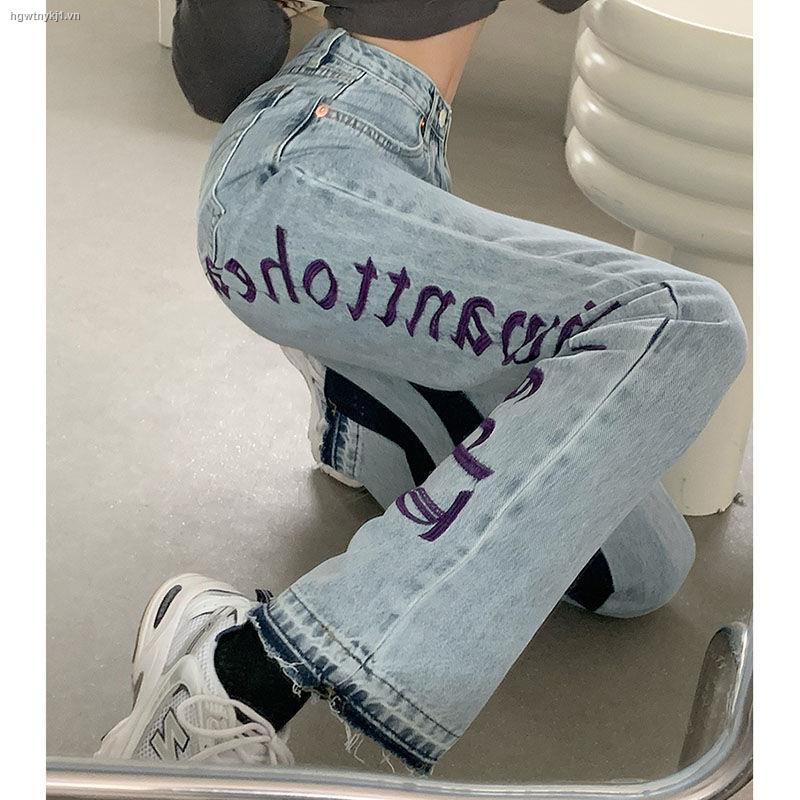 Quần Jeans Ống Rộng Lưng Cao Thêu Chữ Cá Tính Thời Trang Cho Nữ | BigBuy360 - bigbuy360.vn