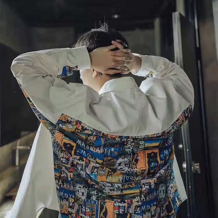 Áo sơ mi dáng rộng in họa tiết phong cách Hàn Quốc thời trang cho nam và nữ size M-2XL