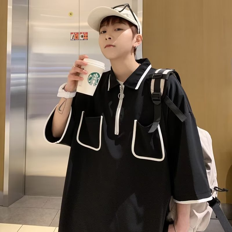 Áo polo Tay Ngắn Có Túi Thời Trang Phong Cách Hàn Quốc