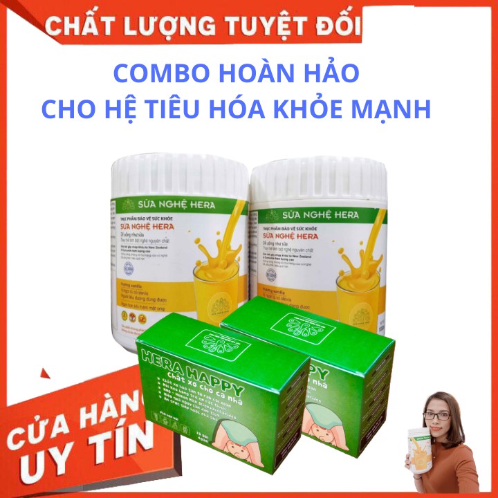 COMBO 02 Sữa Nghệ Hera 100g 💖2Hộp Chất Xơ Hera Happy 💖 Hỗ Trợ Điều Trị đau Dạ Dày💖 Hết táo bón, TỐT CHO TIÊU HÓA