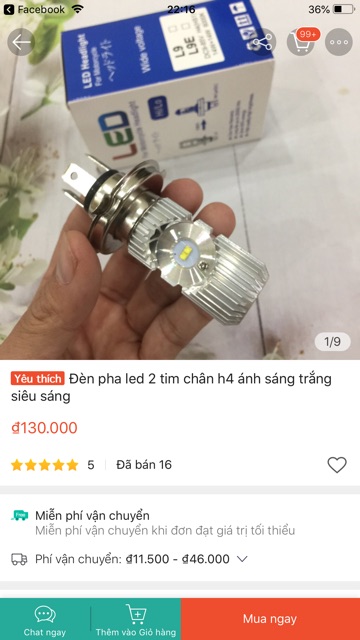 Đèn pha led 2 tim chân h4 ánh sáng trắng siêu sáng