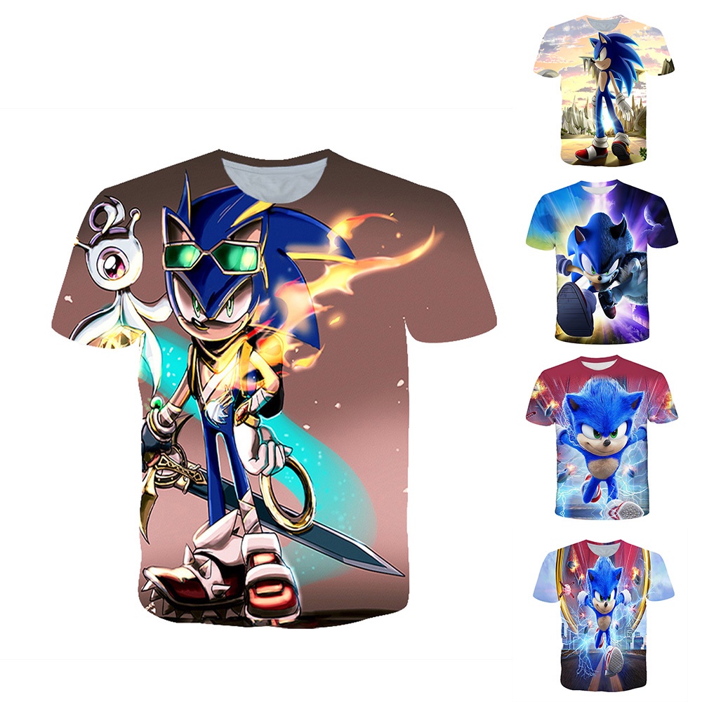 Áo Thun Tay Ngắn In Hình Sonic 3D Bằng Cotton Thoáng Khí Thời Trang Dự Tiệc Cho Bé Trai Và Gái