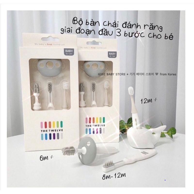 Bàn Chải Đánh Răng Hàn Quốc cho bé tập đánh răng, set 3 giai đoạn -Chính Hãng TWELVE