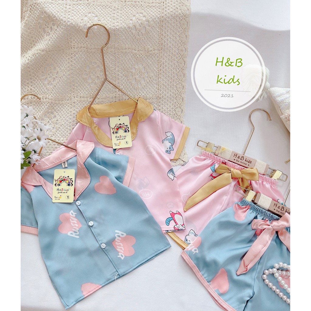 [6-18KG] Pijama lụa cao cấp mềm mịn cho bé yêu - pijama lụa phối nơ điệu cho bé