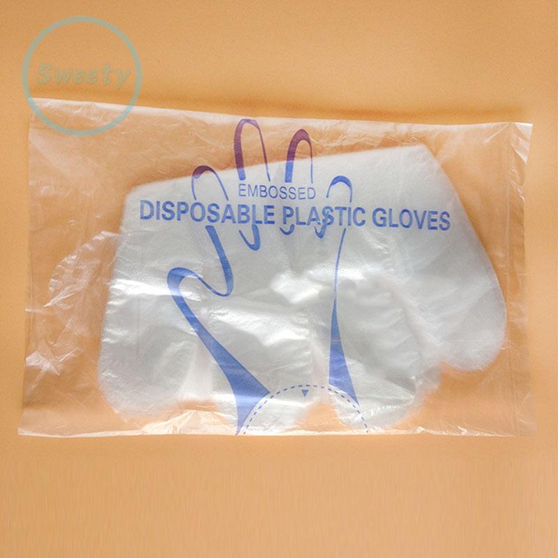 Luvas de polietileno PE 100 unidades descartáveis transparentes luva de limpeza segura para alimentos de plástico