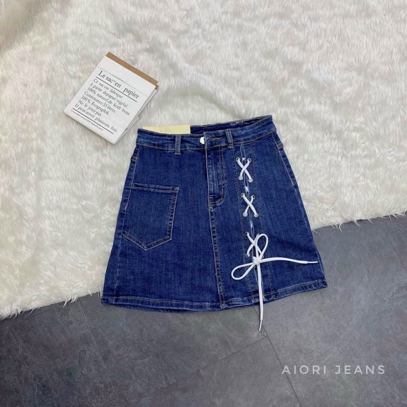 [ĐỦ 4 MÀU] Chân Váy Jean Aiori Cao Cấp Lưng Cao Chất Vải Co Giãn Có Quần Váy Buộc Chéo Dây Xinh Xắn