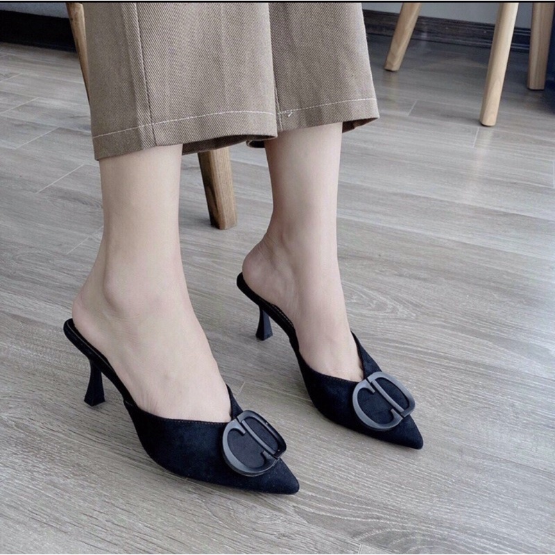 Giày cao gót cài khoá chất da nỉ mềm mại gót nhọn cao 6p mã-dd019