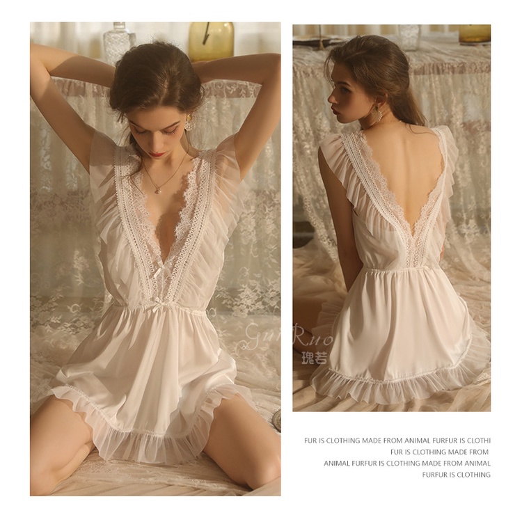 Váy ngủ/ Đầm ngủ cổ V viền ren cao cấp 1480