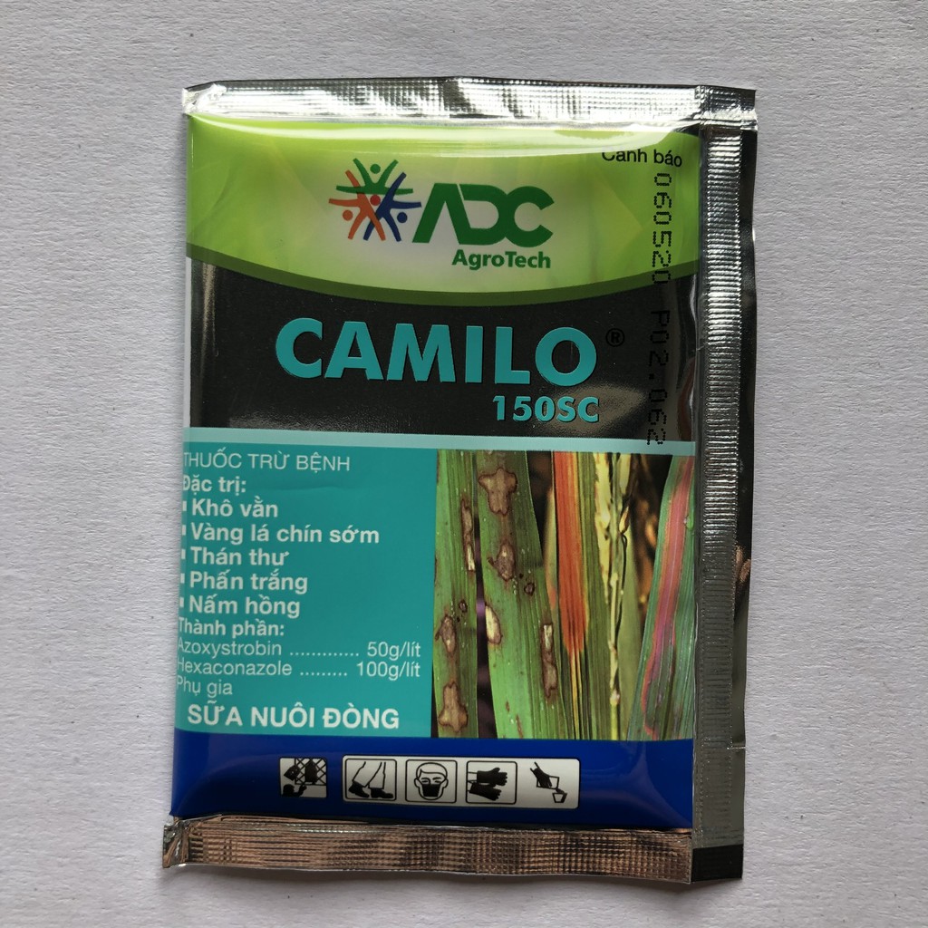 Chế phẩm  CAMILO 150SC trừ bệnh đốm lá, rỉ sắt, thán thư, nấm hồng trên: ngô, lúa, lạc, tùng, la hán, cỏ nhật gói 18ml