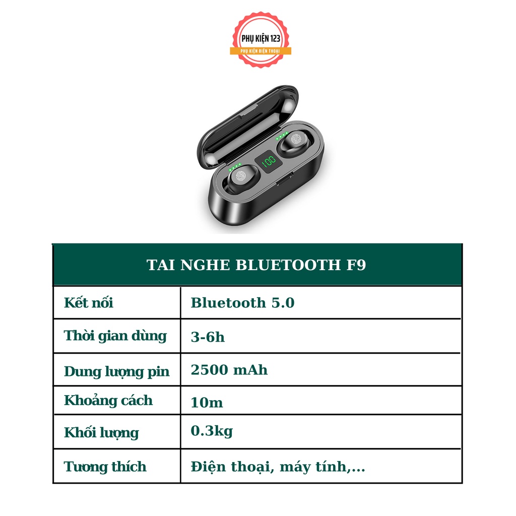 Tai nghe bluetooth AMOI F9 TWS 5.0 bản Quốc tế không dây cảm ứng chống nước,chống ồn tích hợp sạc dự phòng