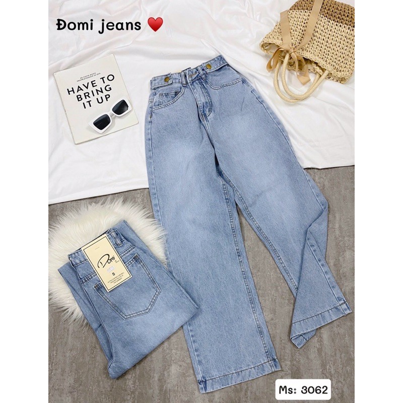 Quần baggy jean nữ trơn lưng cao 2 nút. Hàng VNXK ms3062