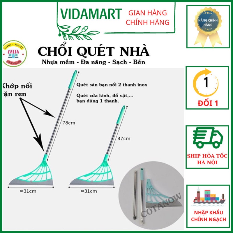 Chổi Quét Nhà Nhựa Mềm Silicon Đa Năng Dễ Dàng Rửa Sạch Bề Mặt Chổi Không Dính Lông, Không Rụng Lông (SP002284)