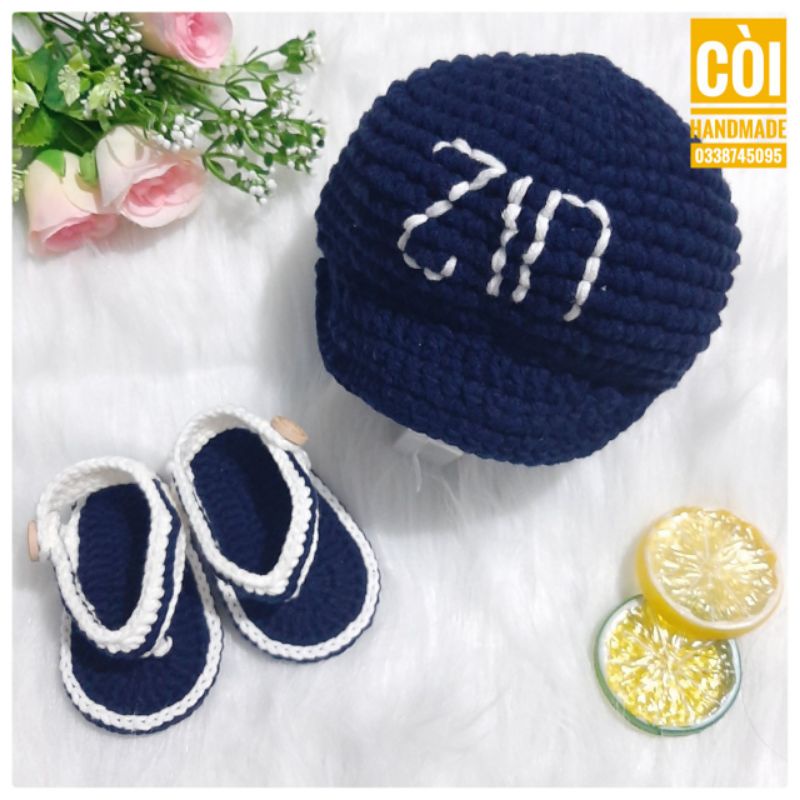 Set giày nón len cho bé (thêu tên theo yêu cầu)