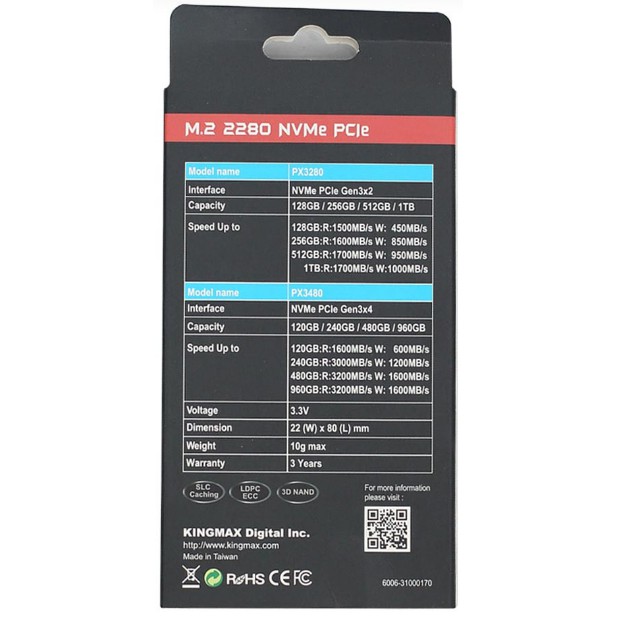 Ổ Cứng SSD M.2 PCIe 256 KINGMAX ZEUS PX3280 Gen3x2 2280 NVMe Chính hãng