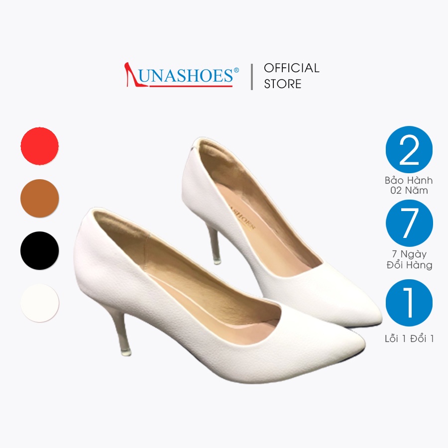 Giày cao gót da bò thật nữ cao 7p LUNASHOES 9037 giầy cho mẹ mềm êm chân guốc màu đỏ kem đen nâu trắng bảo hành 2 năm
