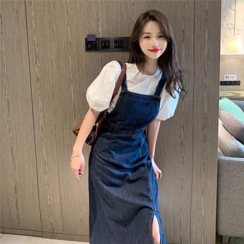 Set chân váy denim kết hợp áo sơ mi. QUẢNG CHÂU_GIÁ RẺ_LADYSHOP_A55.031SML-V14.051SML