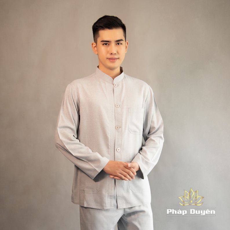 Bộ Đồ Thiền Nam Dài Tay Nút Nhựa, Vải Lanh Linen Hàn Quốc, Màu Nâu, Lam  & Nâu Đen - Quần Áo Phật Tử Cư Sĩ