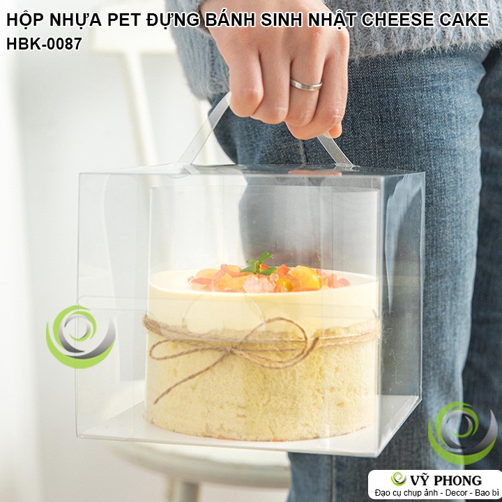 HỘP NHỰA PET MICA TRONG SUỐT CÓ QUAI XÁCH ĐỰNG BÁNH KEM SINH NHẬT BÁNH TIRAMISU CHEESECAKE PHONG CÁCH ĐƠN GIẢN HBK-0087