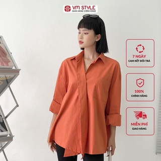 Áo sơ mi nữ vmstyle tay dài kiểu đắp chéo vạt lệch 1 túi 22su032x0102