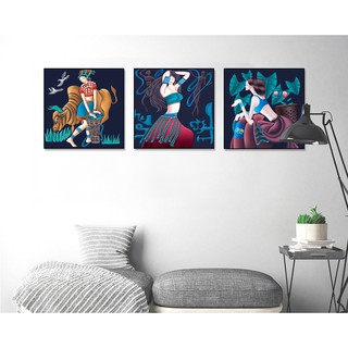Bộ 3 tranh canvas treo tường cô gái dân tộc khổ vuông TTC20 - 40 x 40 cm